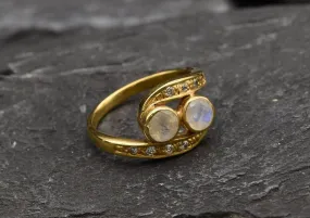 Gold Moonstone Ring - Natural Rainbow Moonstone Ring  - June Birthstone Ring