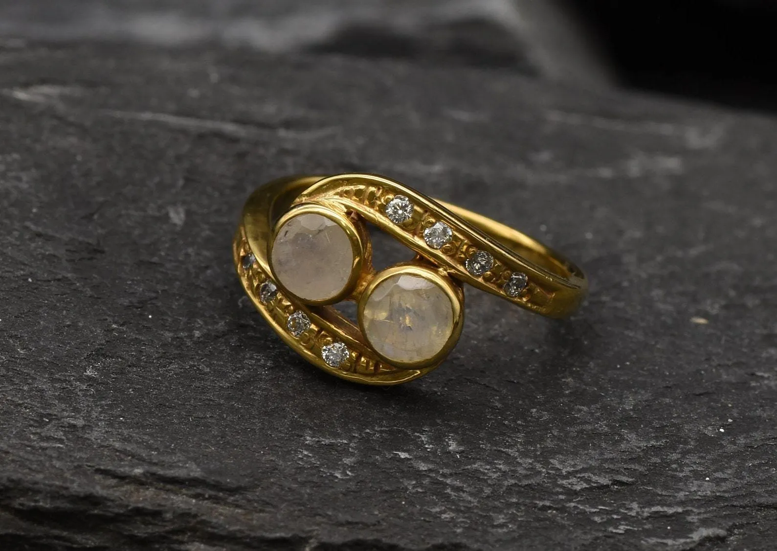 Gold Moonstone Ring - Natural Rainbow Moonstone Ring  - June Birthstone Ring