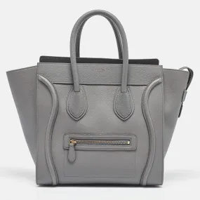 Grey Leather Mini Luggage Tote