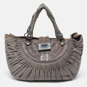Grey Pleated Leather Plisse Tote