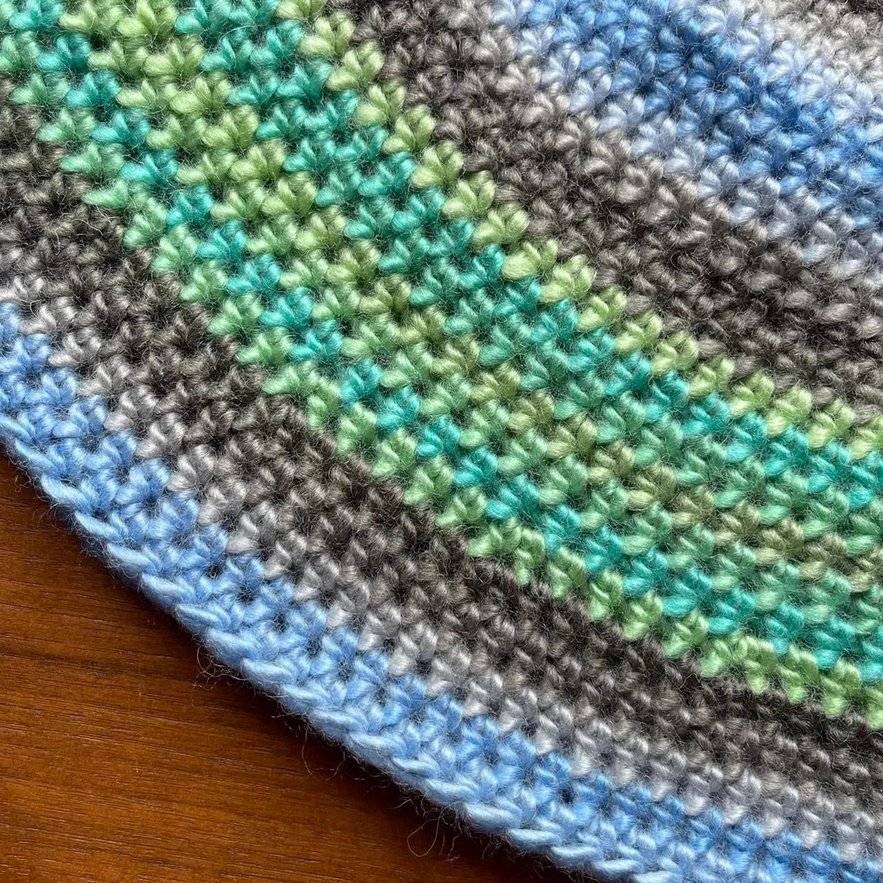 Handmade crochet bucket hat in Ocean shades