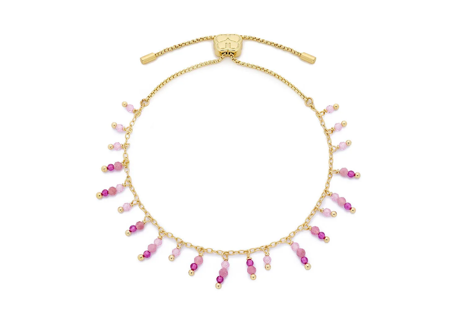 Heather Pink Tourmaline Mix Gold Beaded Charm Bracelet