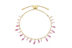 Heather Pink Tourmaline Mix Gold Beaded Charm Bracelet