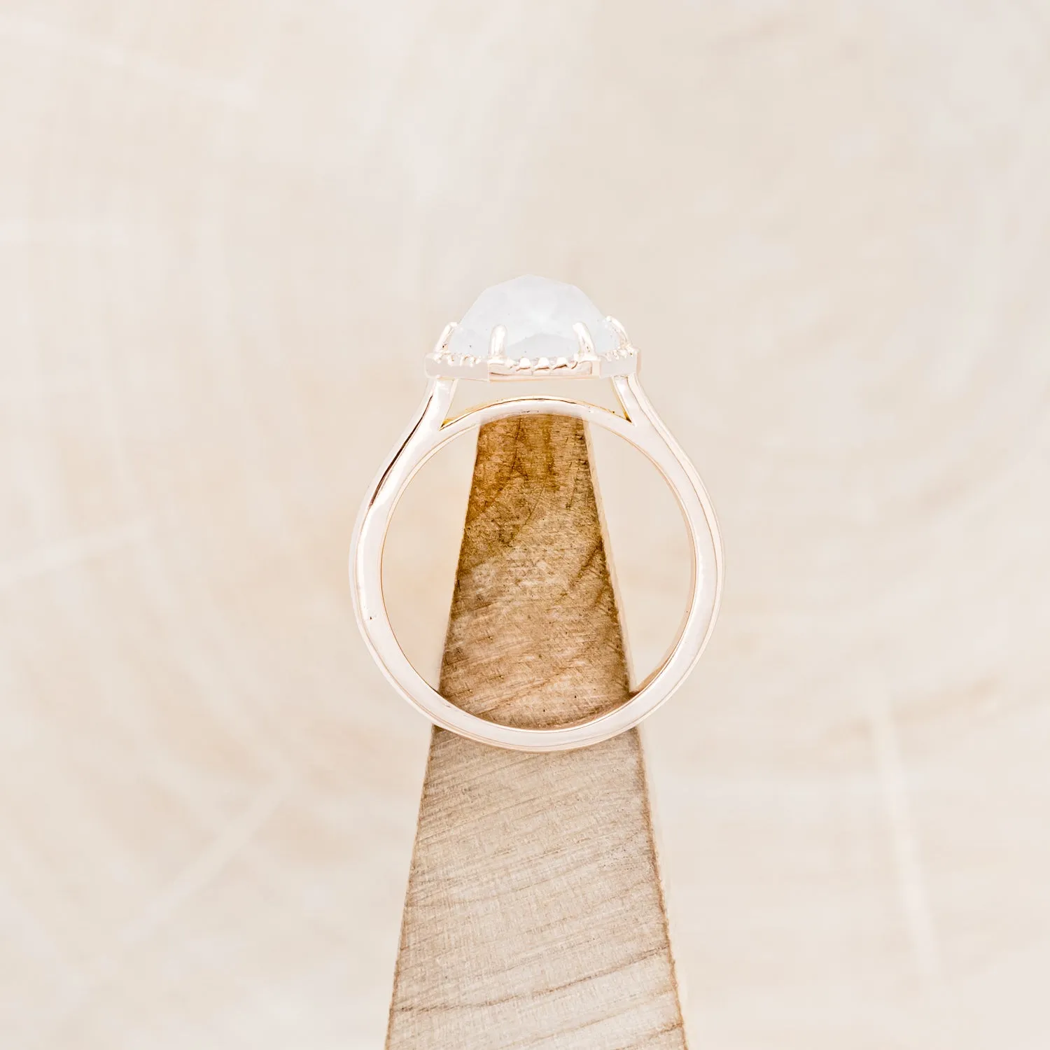 HEXAGON MOONSTONE ENGAGEMENT RING WITH DIAMOND HALO