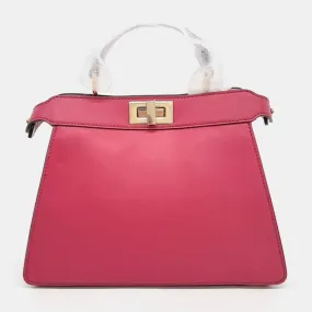 Hot Pink Leather Small Peekaboo ISeeU Tote Bag