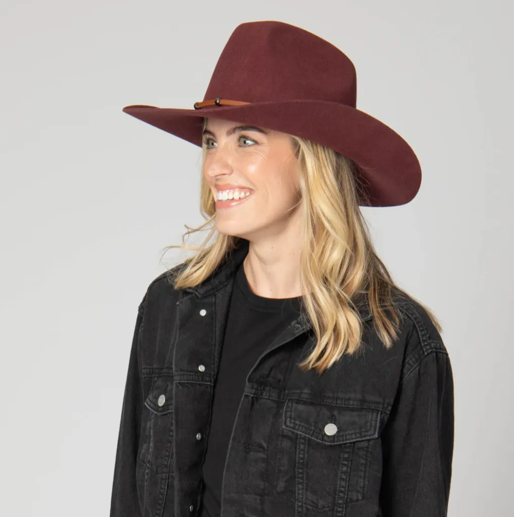 Jean Wine Cattleman's Crease Cowboy with Studded Leather Cording