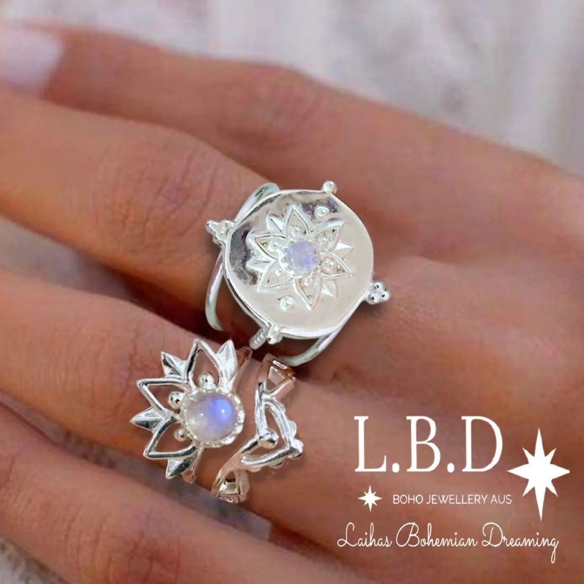 Laihas Inflorescence Boho Moonstone Ring Set