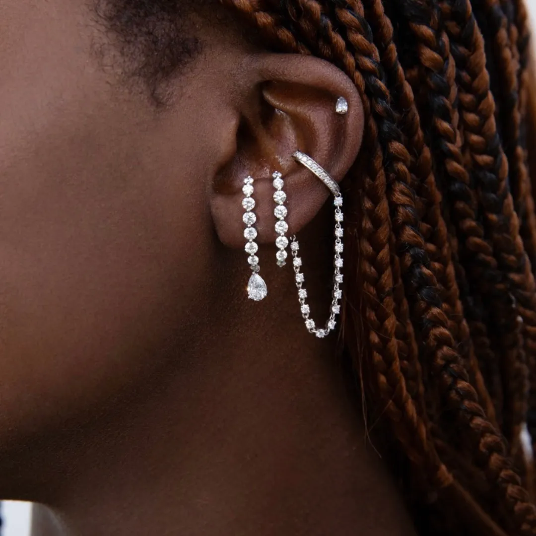 LARGE DIAMOND LOBE CUFF WITH PEAR DIAMOND DROP