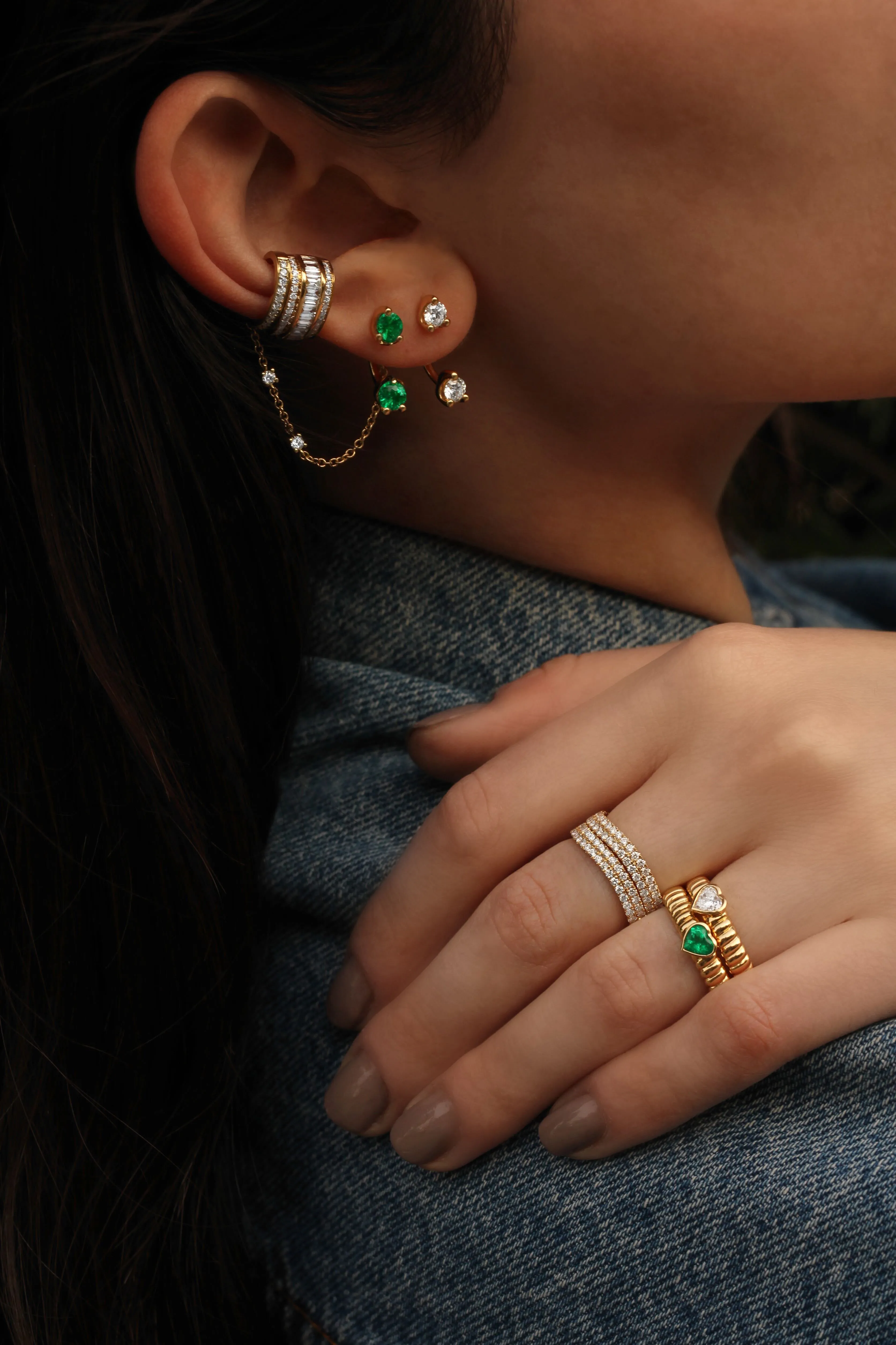 LARGE EMERALD ORBIT EARRING
