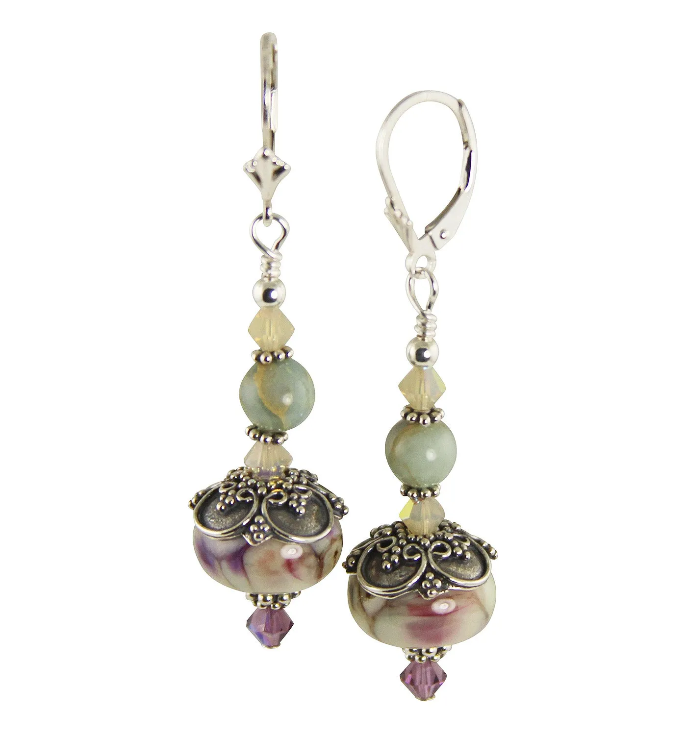 Lavender Marble Lampwork Bead Earrings