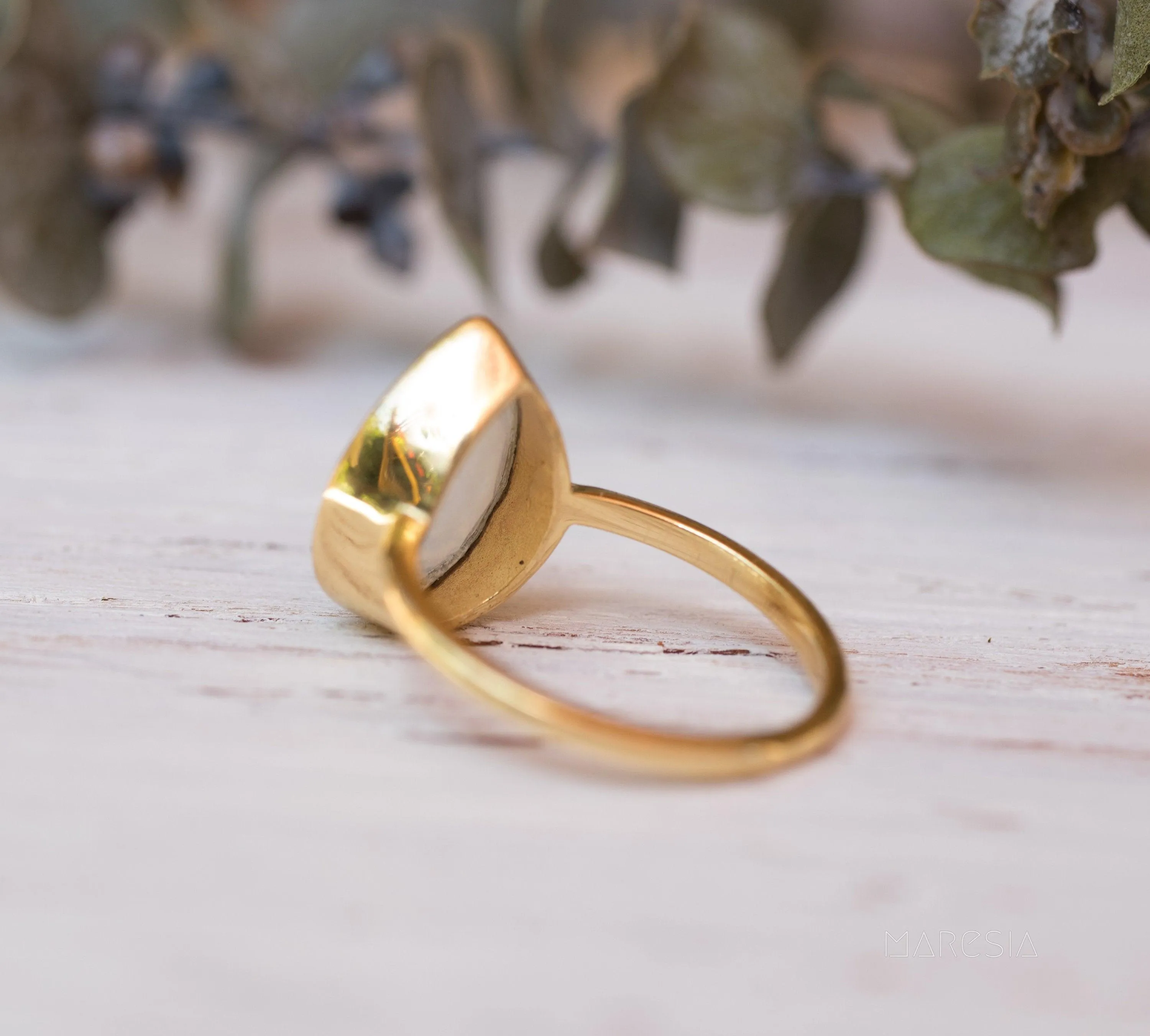 Lia Rainbow Moonstone Tear Drop Ring  ~ 18k Gold Plated ~  MR147