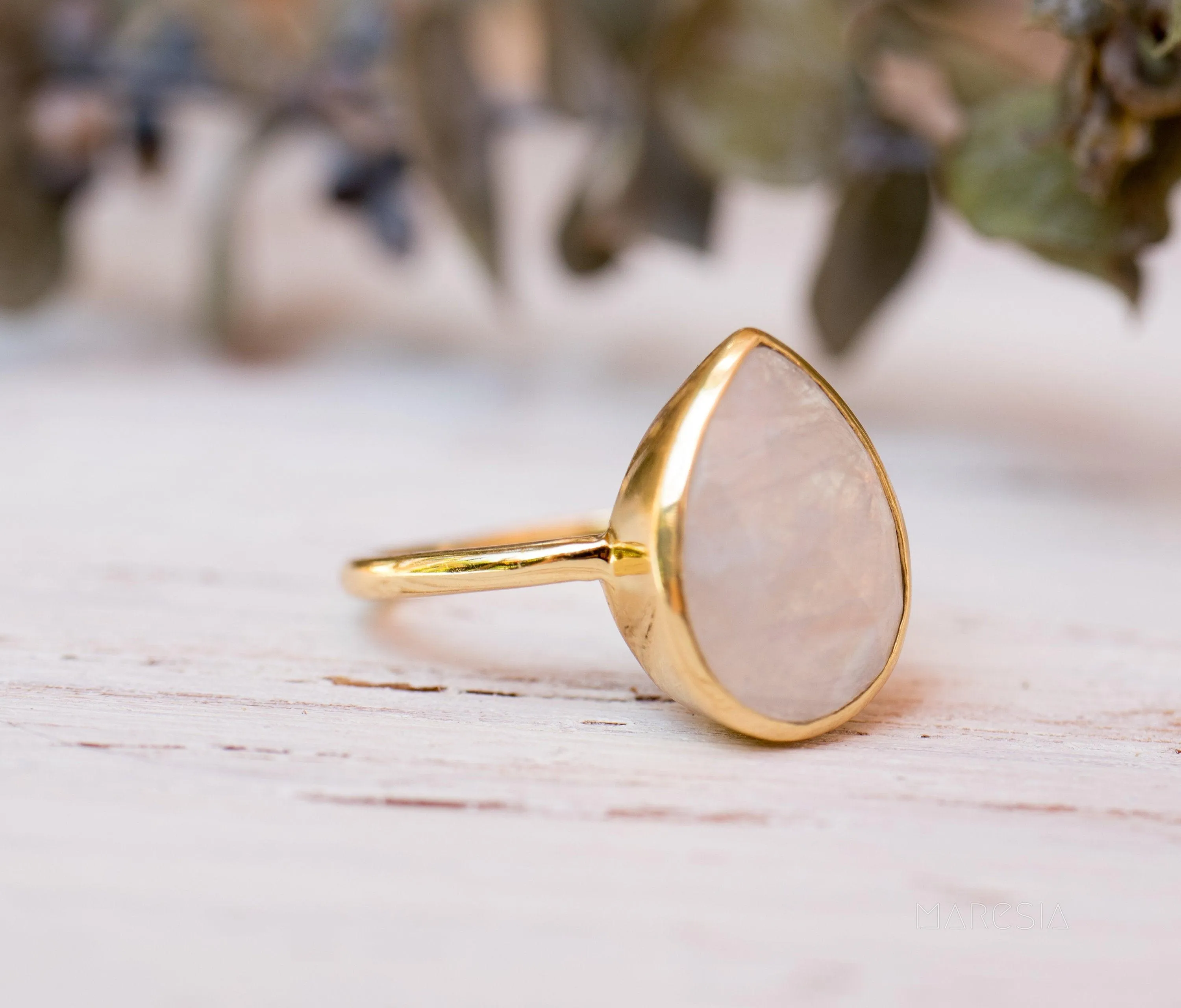 Lia Rainbow Moonstone Tear Drop Ring  ~ 18k Gold Plated ~  MR147