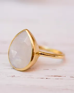 Lia Rainbow Moonstone Tear Drop Ring  ~ 18k Gold Plated ~  MR147