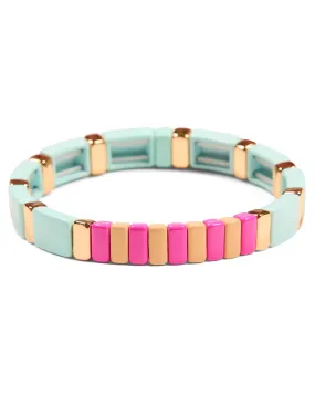 Light Blue with Pink & Melon Tile Bracelet