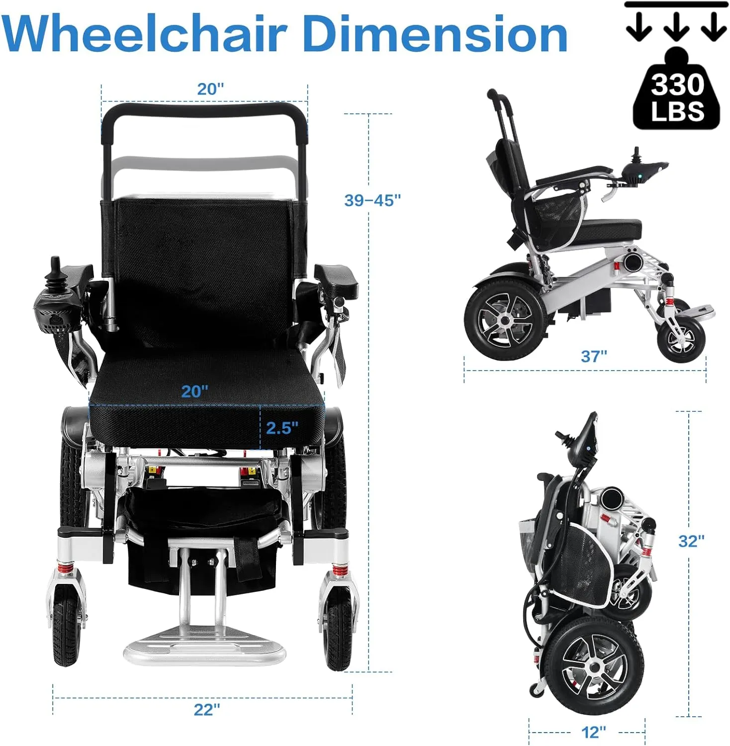 Lightweight Foldable Electric Wheelchair for Adults, All Terrain Power Wheelchair for Seniors, 15  Mile Range, Airline Approved Model M776WEM