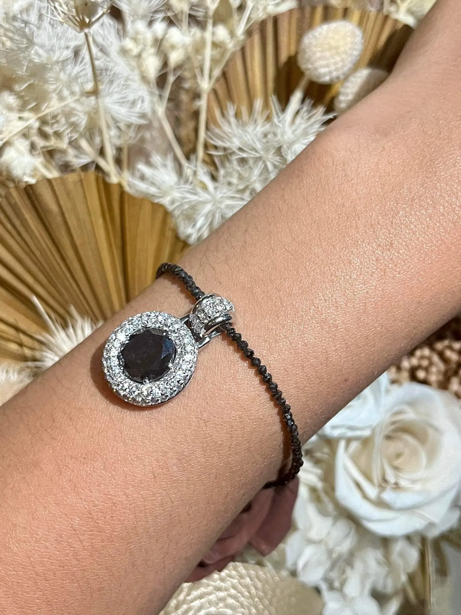 LVNA Signatures | 12.22cts Black Solitaire Round Pendant Diamond Necklace 18kt