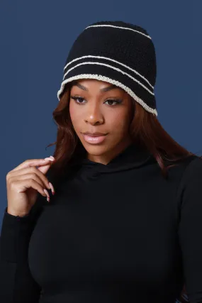 Make My Life Striped Crochet Bucket Hat - Black