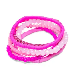 Malibu Sugar Candy Crystal Beaded Bracelet Set: Pink