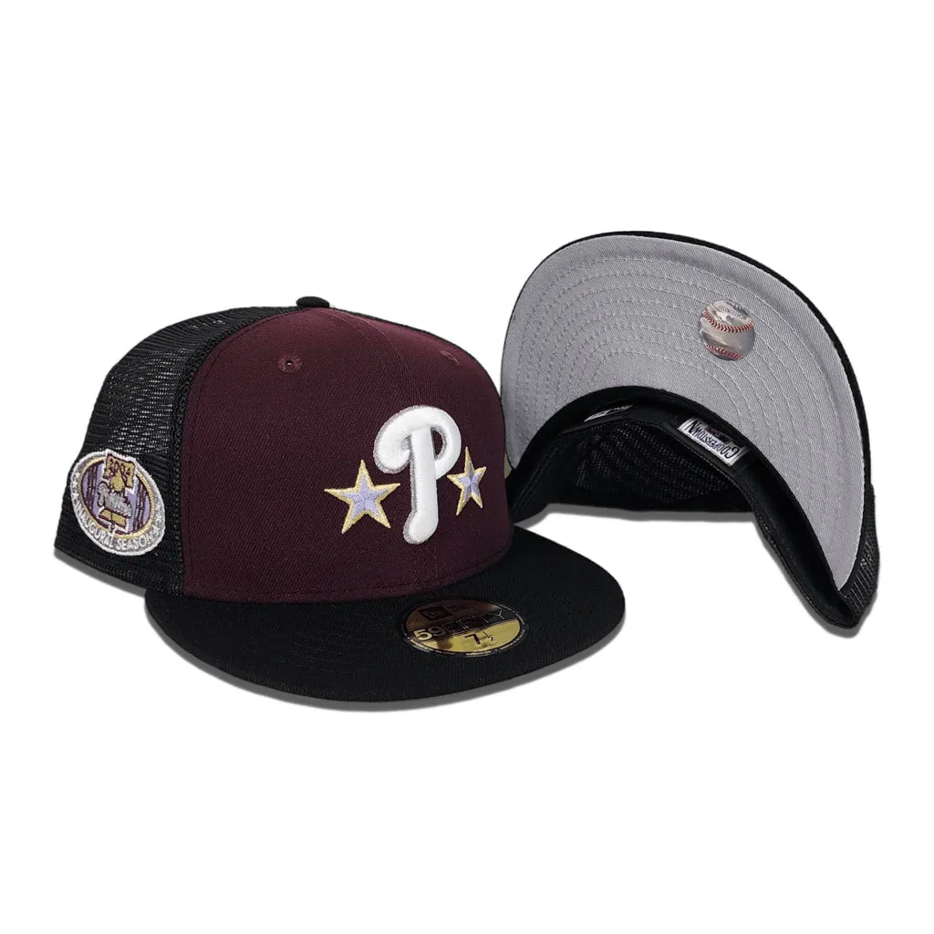 Maroon Philadelphia Phillies Black Trucker Gray Bottom 2004 Inaugural Season Side Patch New Era 59Fifty Fitted