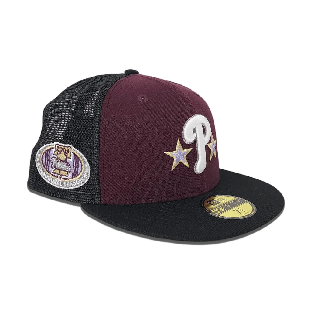 Maroon Philadelphia Phillies Black Trucker Gray Bottom 2004 Inaugural Season Side Patch New Era 59Fifty Fitted