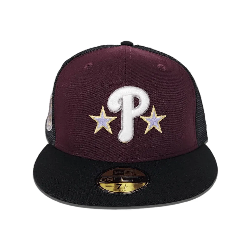 Maroon Philadelphia Phillies Black Trucker Gray Bottom 2004 Inaugural Season Side Patch New Era 59Fifty Fitted
