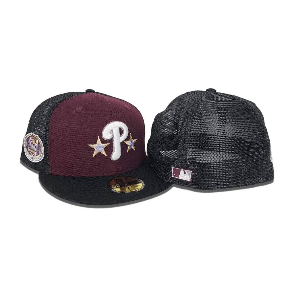 Maroon Philadelphia Phillies Black Trucker Gray Bottom 2004 Inaugural Season Side Patch New Era 59Fifty Fitted