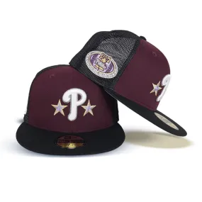 Maroon Philadelphia Phillies Black Trucker Gray Bottom 2004 Inaugural Season Side Patch New Era 59Fifty Fitted