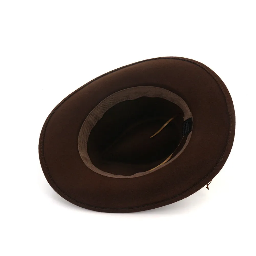 Men Women Western Cowboy Hat With Cow Head Band Wide Brim Hat