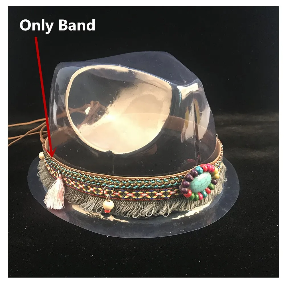 Men Women Western Cowboy Hat With Cow Head Band Wide Brim Hat