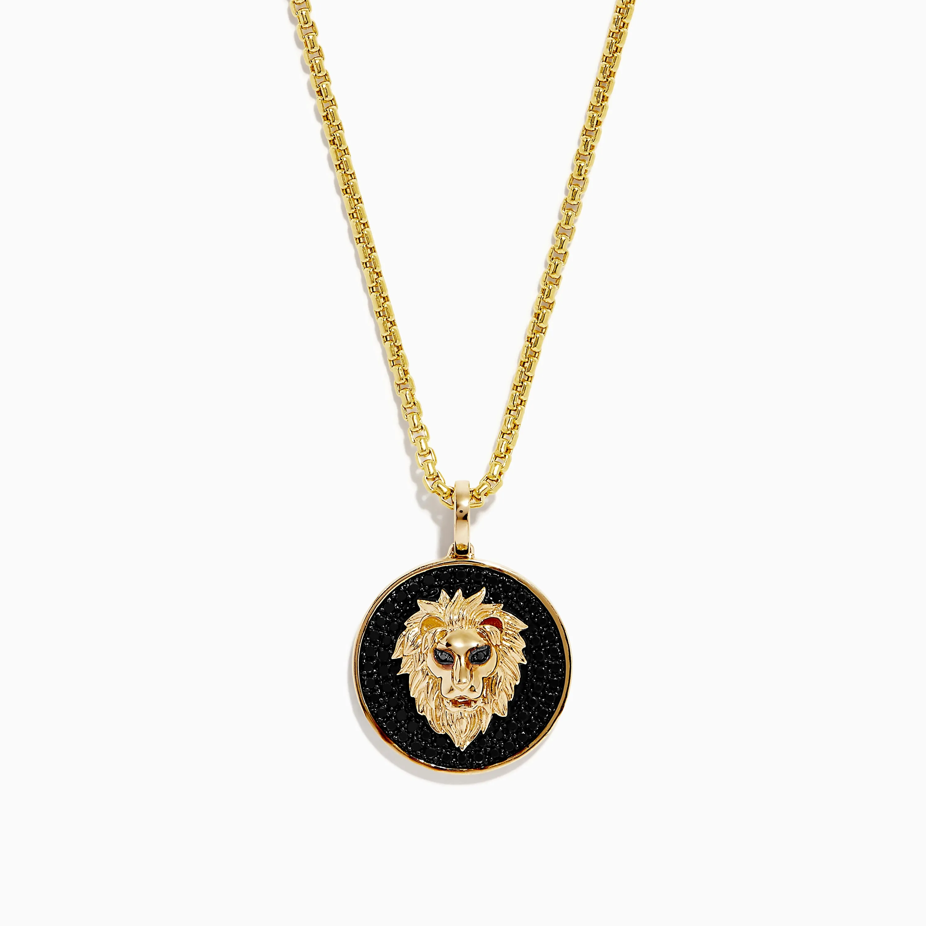 Men's 14K Yellow Gold Black Diamond Lion Head Pendant