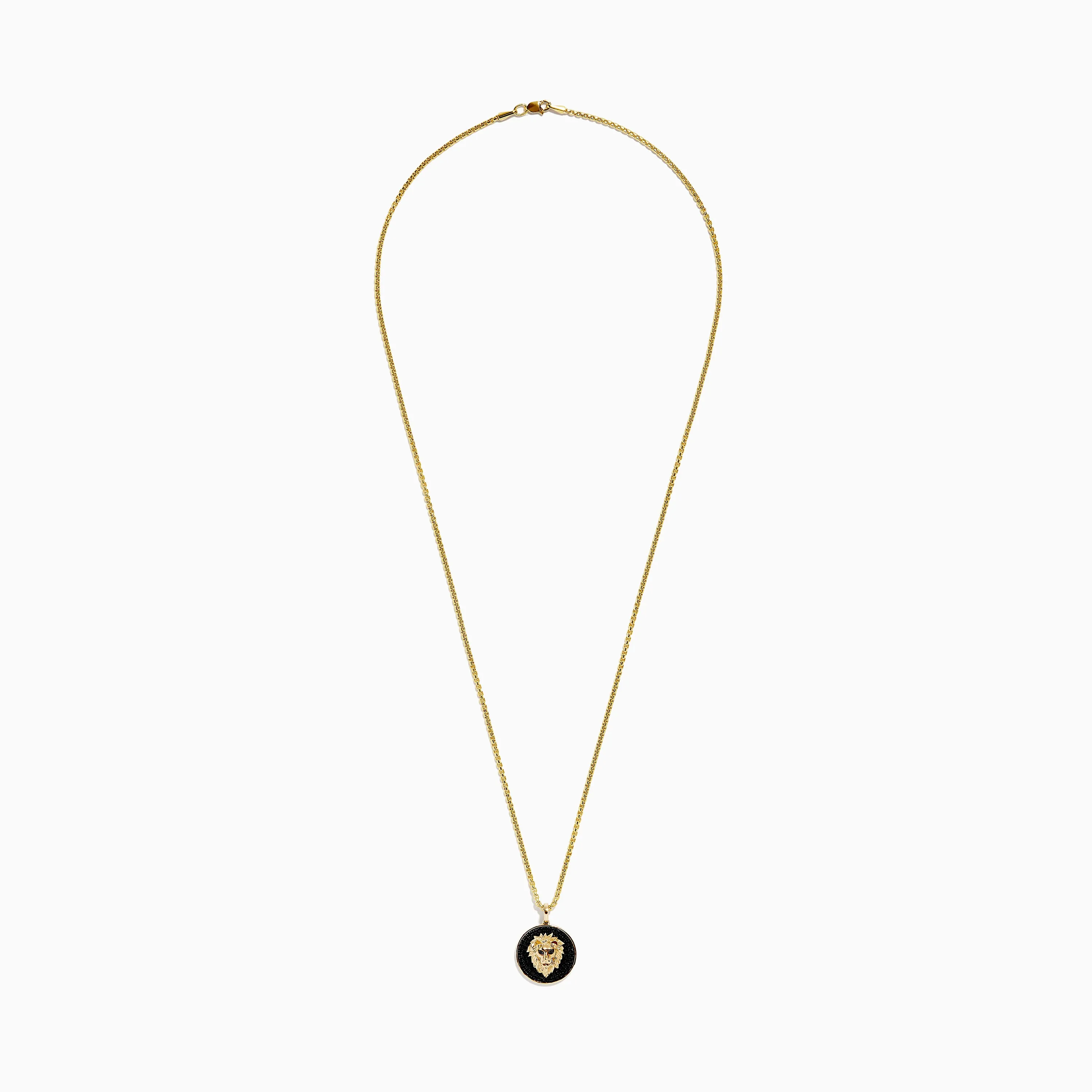 Men's 14K Yellow Gold Black Diamond Lion Head Pendant