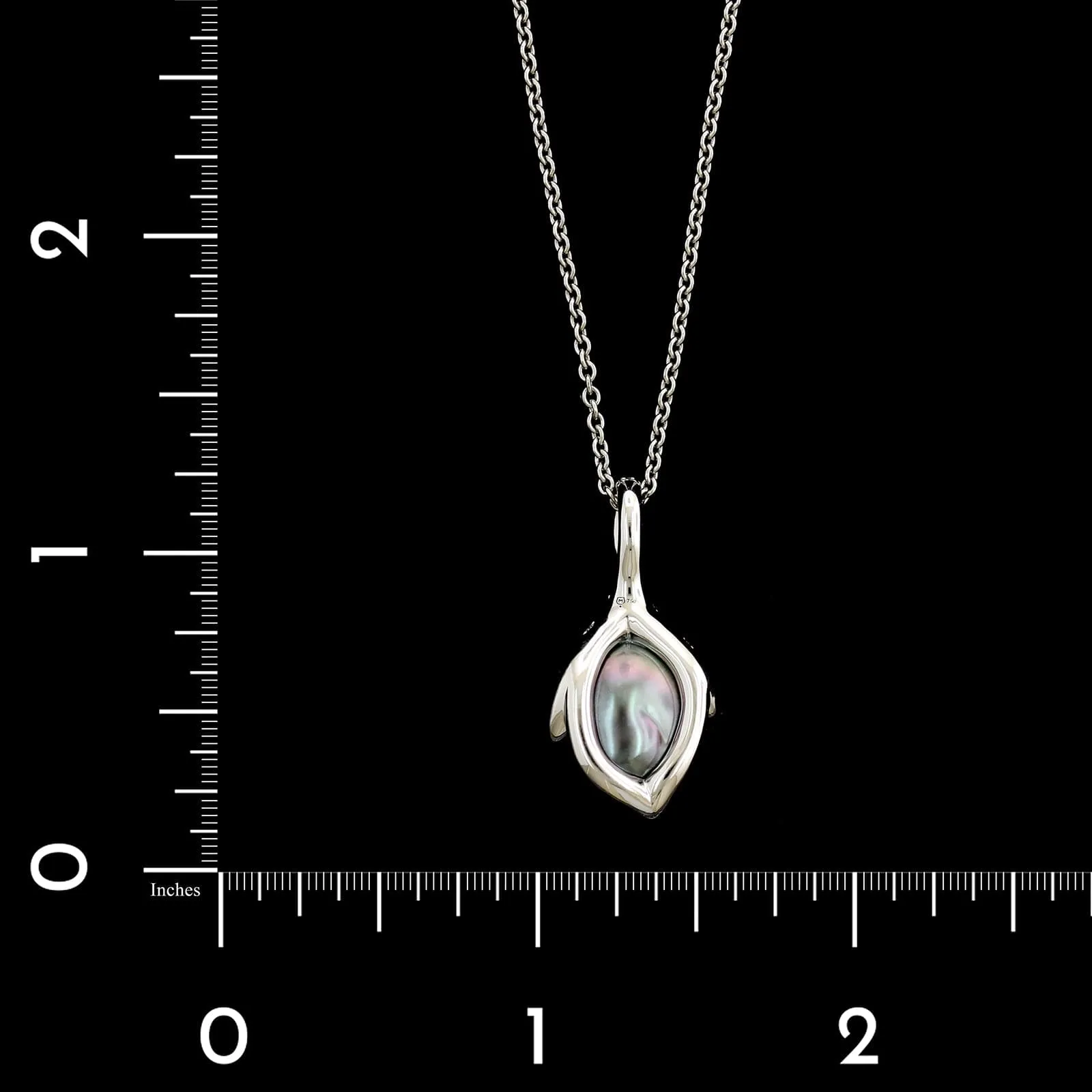Mikimoto 18K White Gold Estate Cultured Black Baroque Pearl and Diamond Pendant Necklace