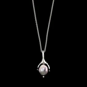 Mikimoto 18K White Gold Estate Cultured Black Baroque Pearl and Diamond Pendant Necklace