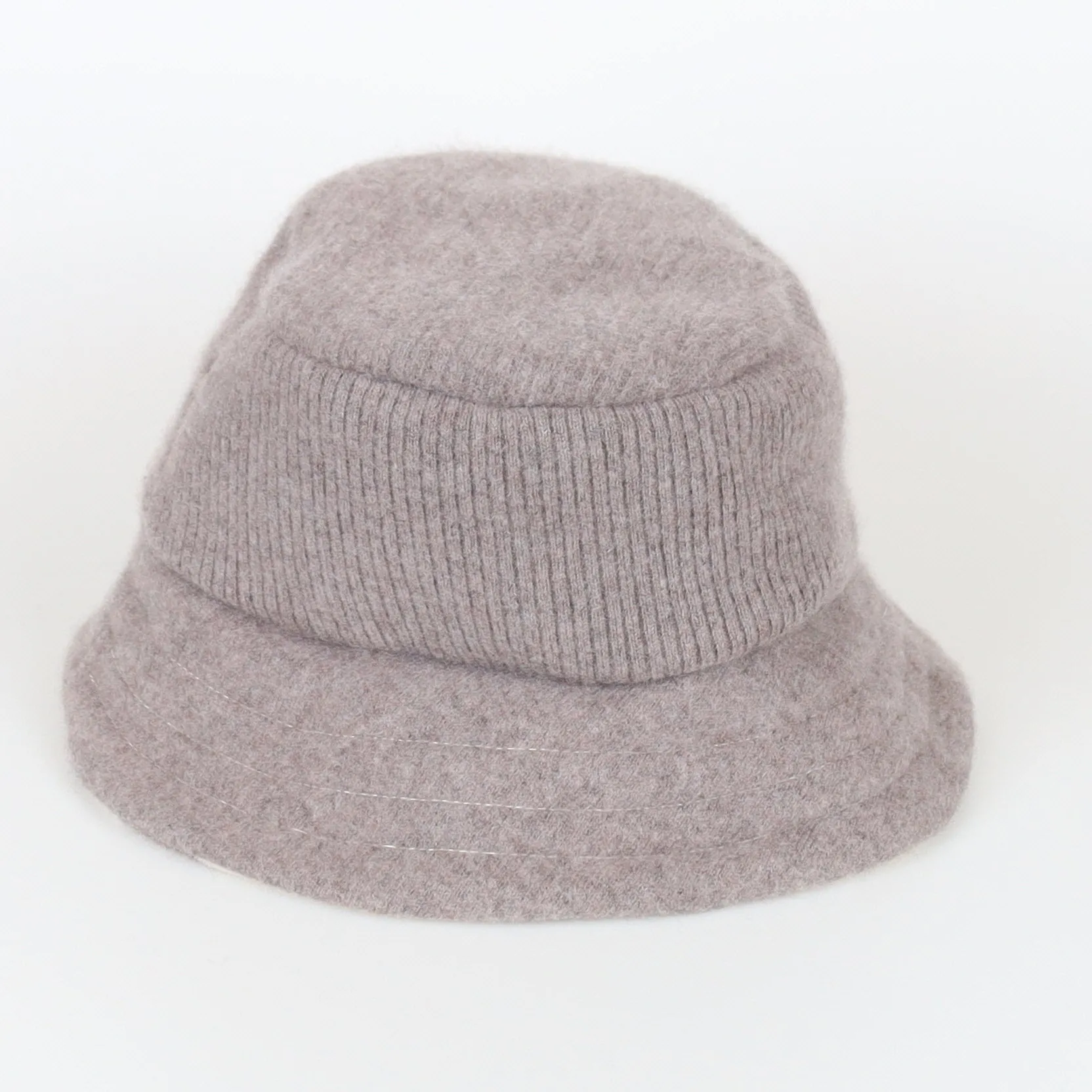 Mink and Cream Striped Reversible Cashmere Bucket Hat Medium