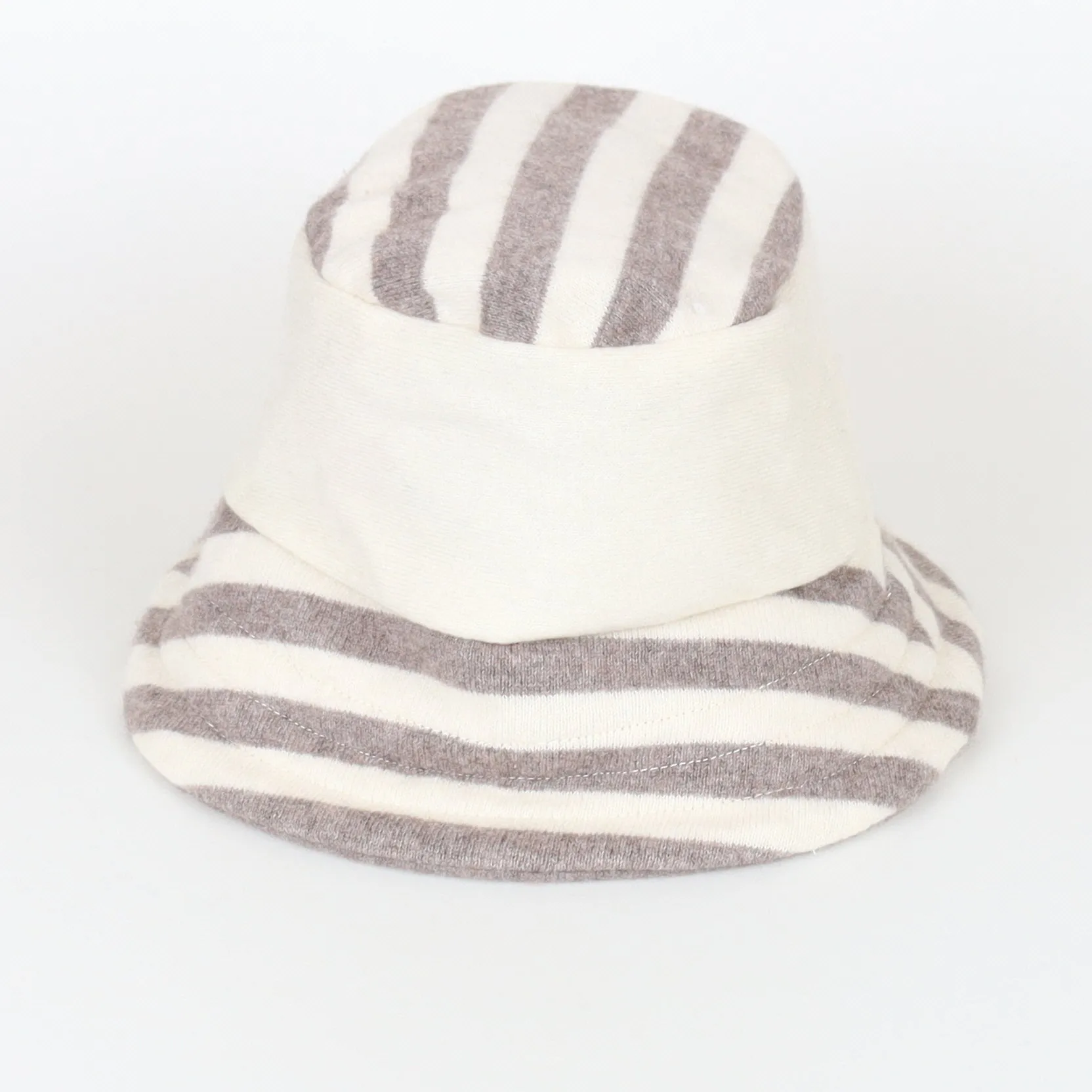 Mink and Cream Striped Reversible Cashmere Bucket Hat Medium