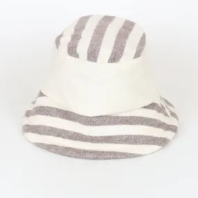 Mink and Cream Striped Reversible Cashmere Bucket Hat Medium