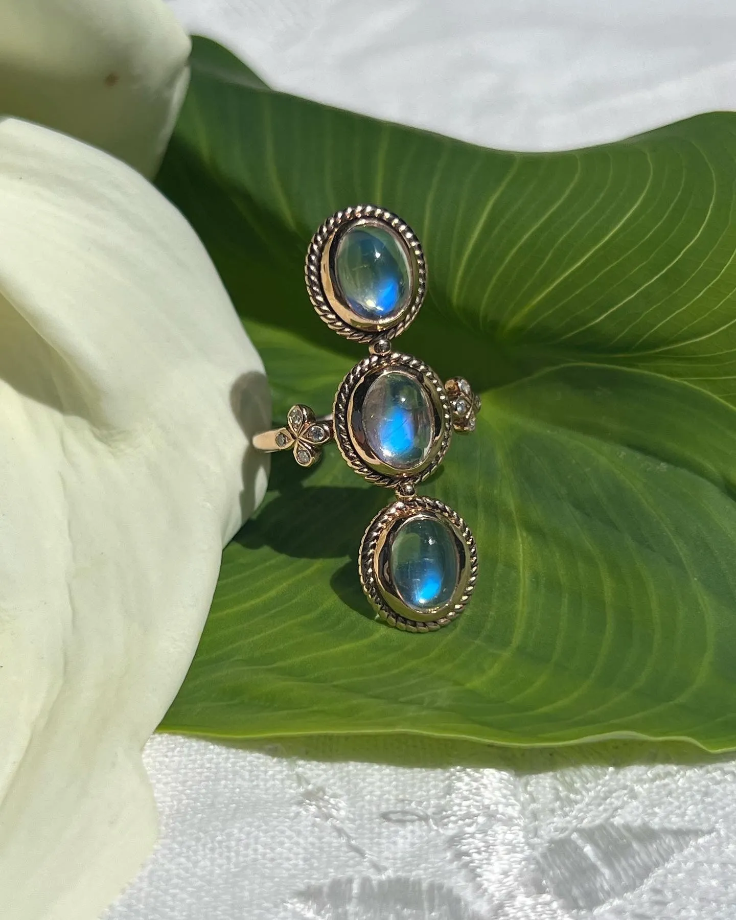 Moonstone 3 Stone Cocktail Ring