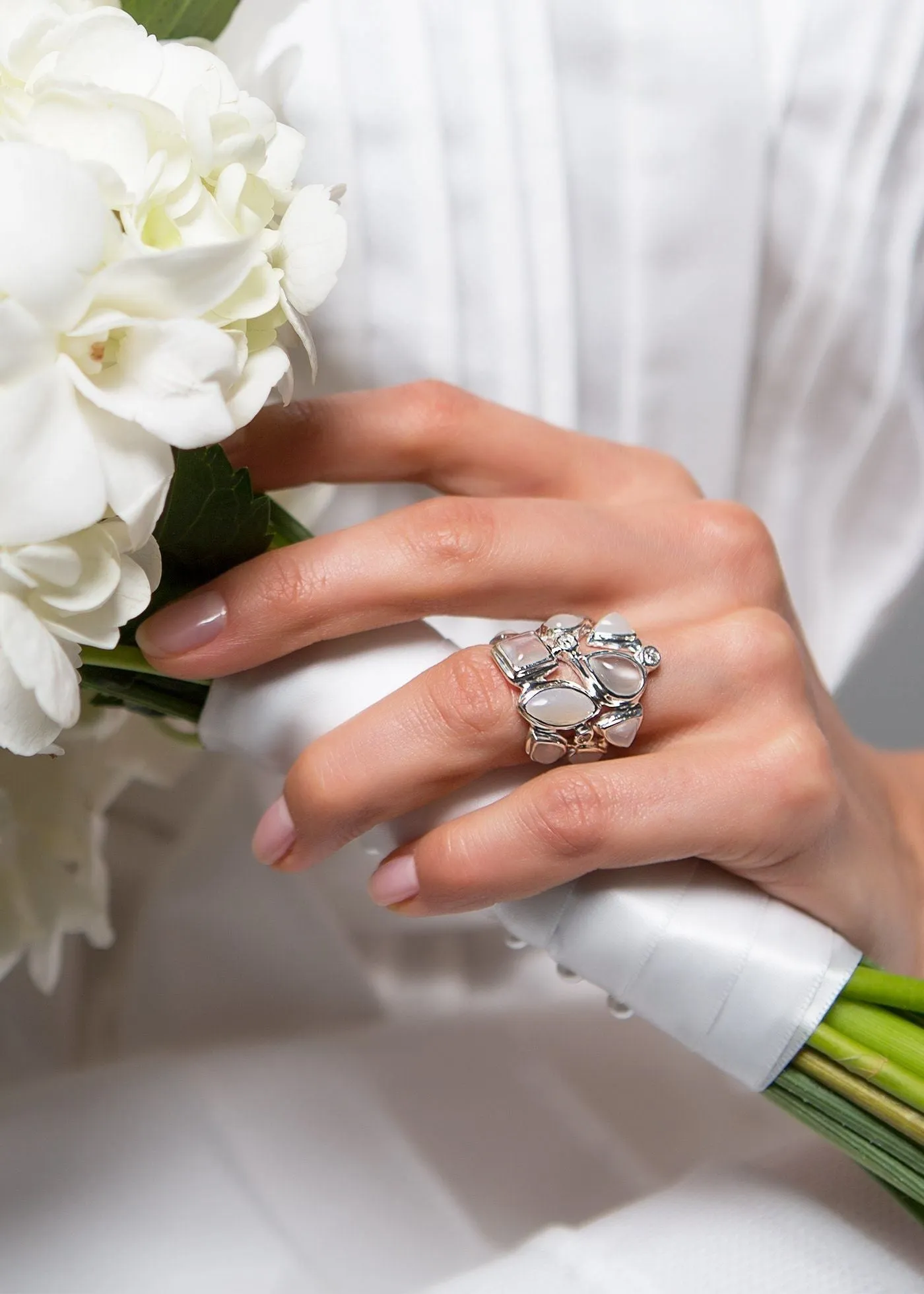 Moonstone & Diamond Sterling Mosaic Statement Ring