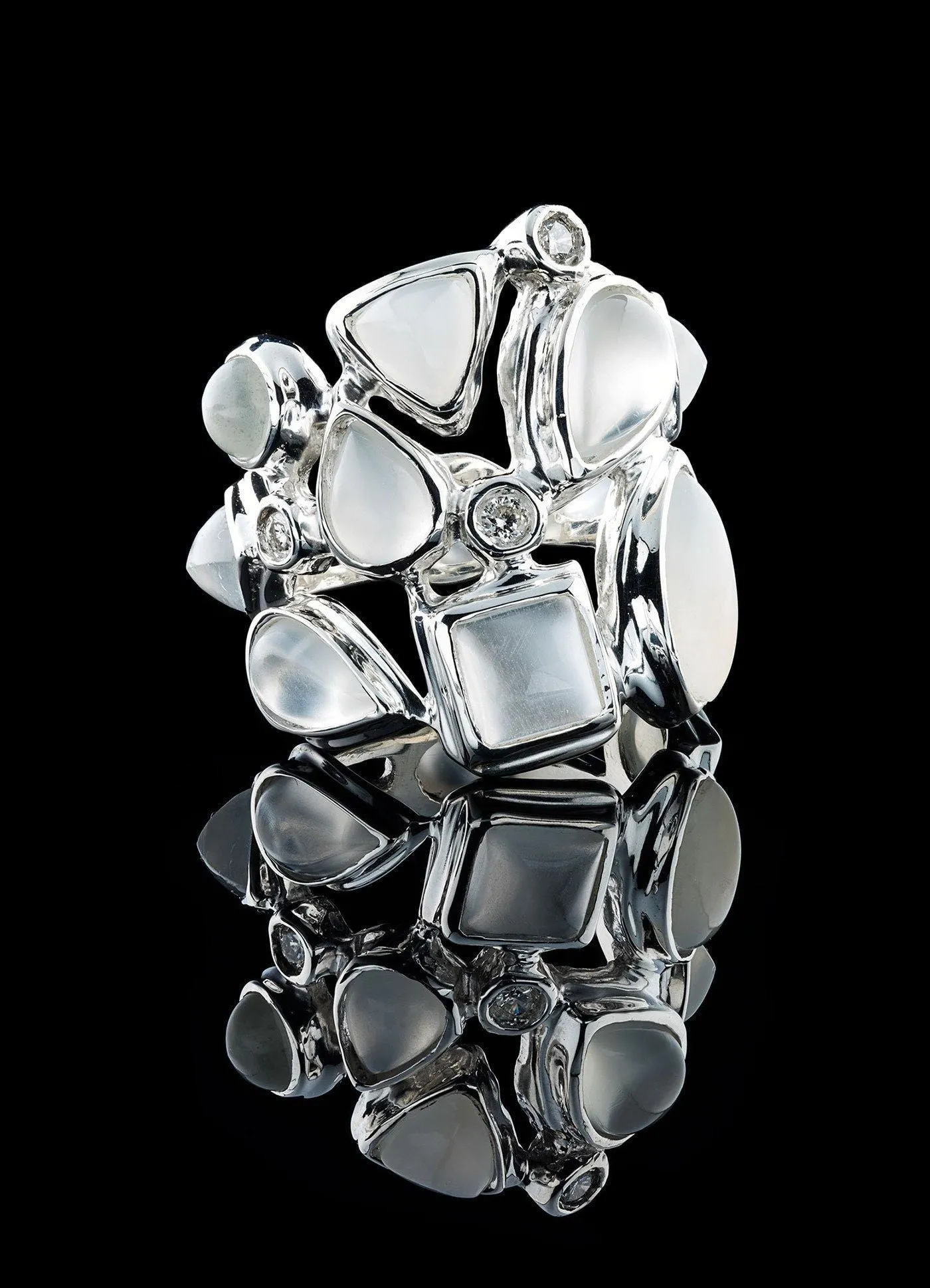 Moonstone & Diamond Sterling Mosaic Statement Ring