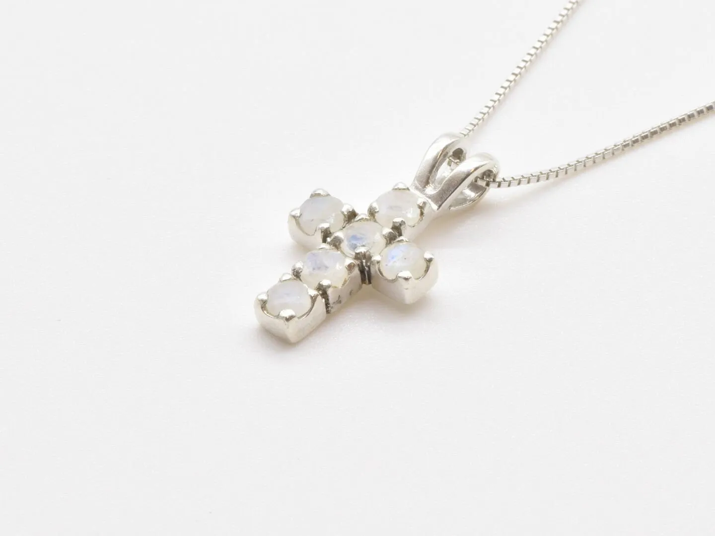 Moonstone Cross Pendant - White Cross Necklace - June Birthstone Necklace