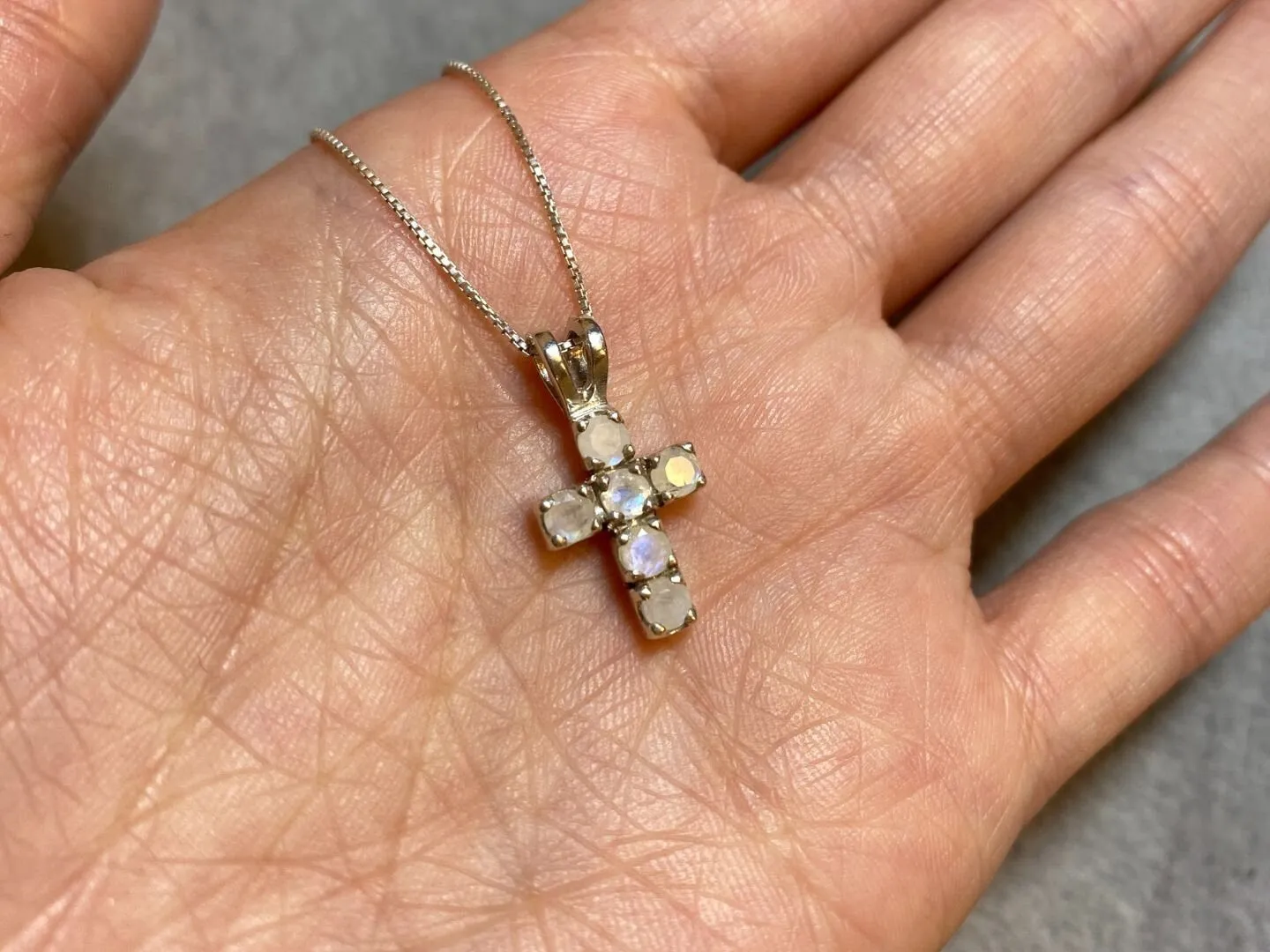 Moonstone Cross Pendant - White Cross Necklace - June Birthstone Necklace