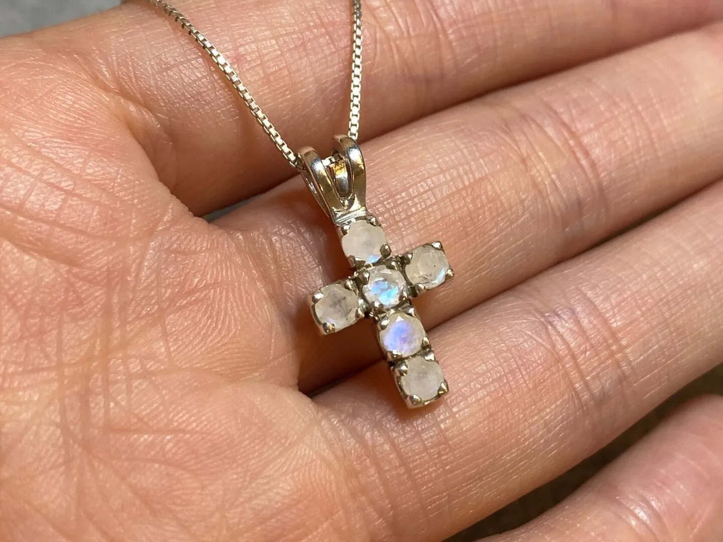 Moonstone Cross Pendant - White Cross Necklace - June Birthstone Necklace