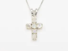 Moonstone Cross Pendant - White Cross Necklace - June Birthstone Necklace