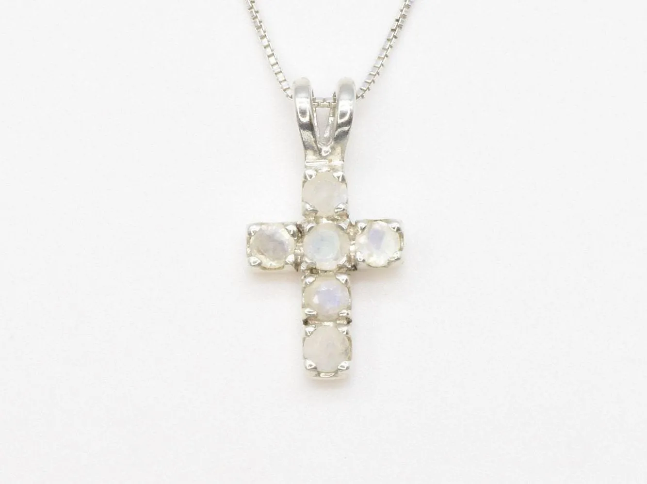 Moonstone Cross Pendant - White Cross Necklace - June Birthstone Necklace