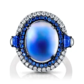 Moonstone, Sapphire & Diamond Ring