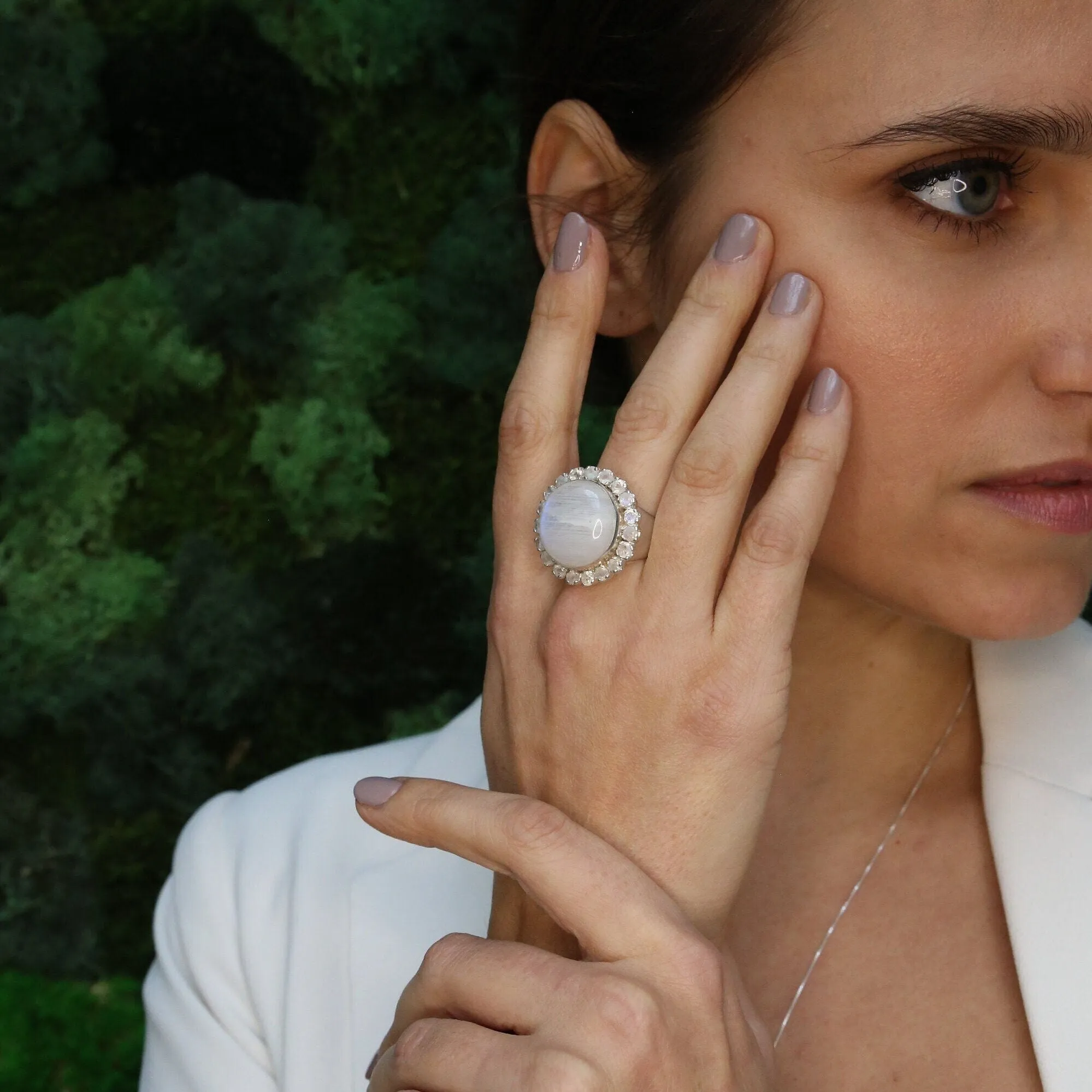 Moonstone Statement Ring - Large Round Ring - White Victorian Ring