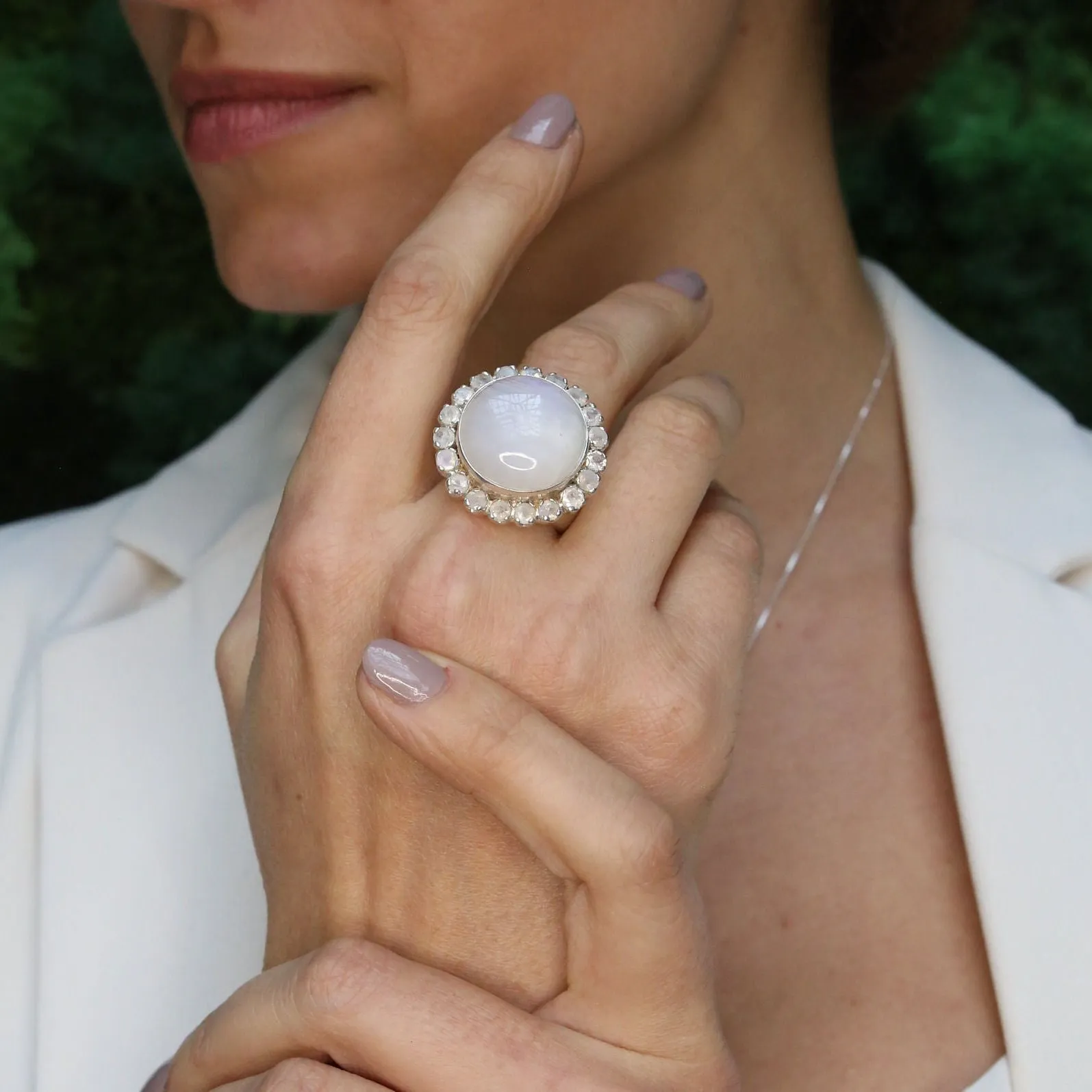 Moonstone Statement Ring - Large Round Ring - White Victorian Ring
