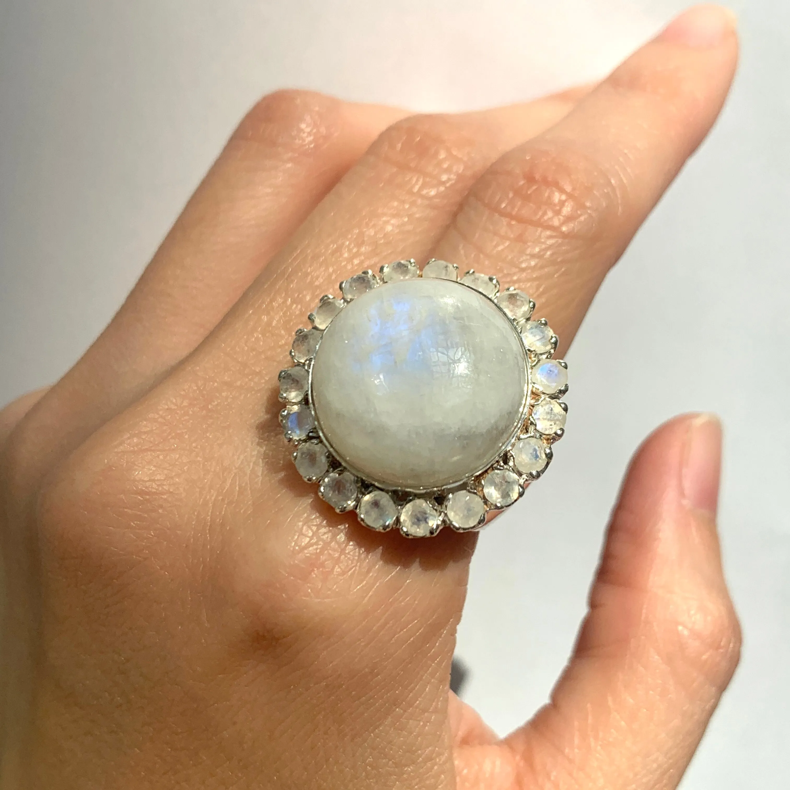 Moonstone Statement Ring - Large Round Ring - White Victorian Ring