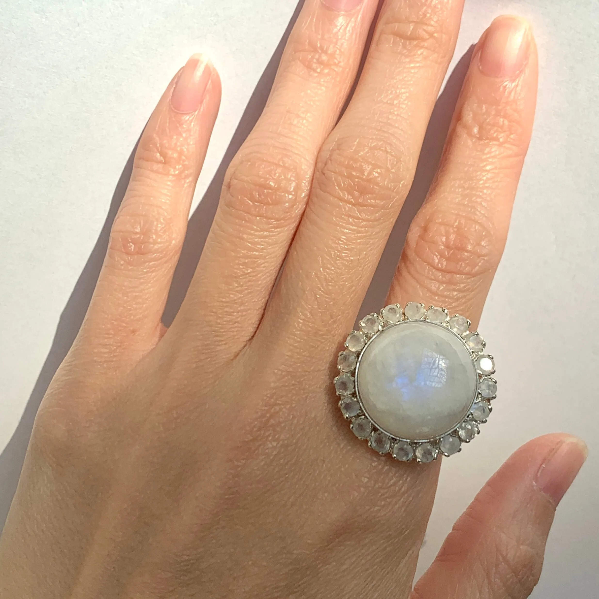 Moonstone Statement Ring - Large Round Ring - White Victorian Ring