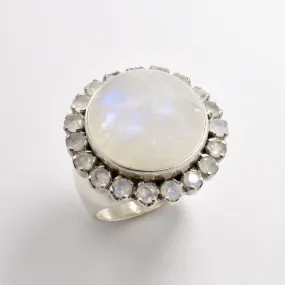 Moonstone Statement Ring - Large Round Ring - White Victorian Ring